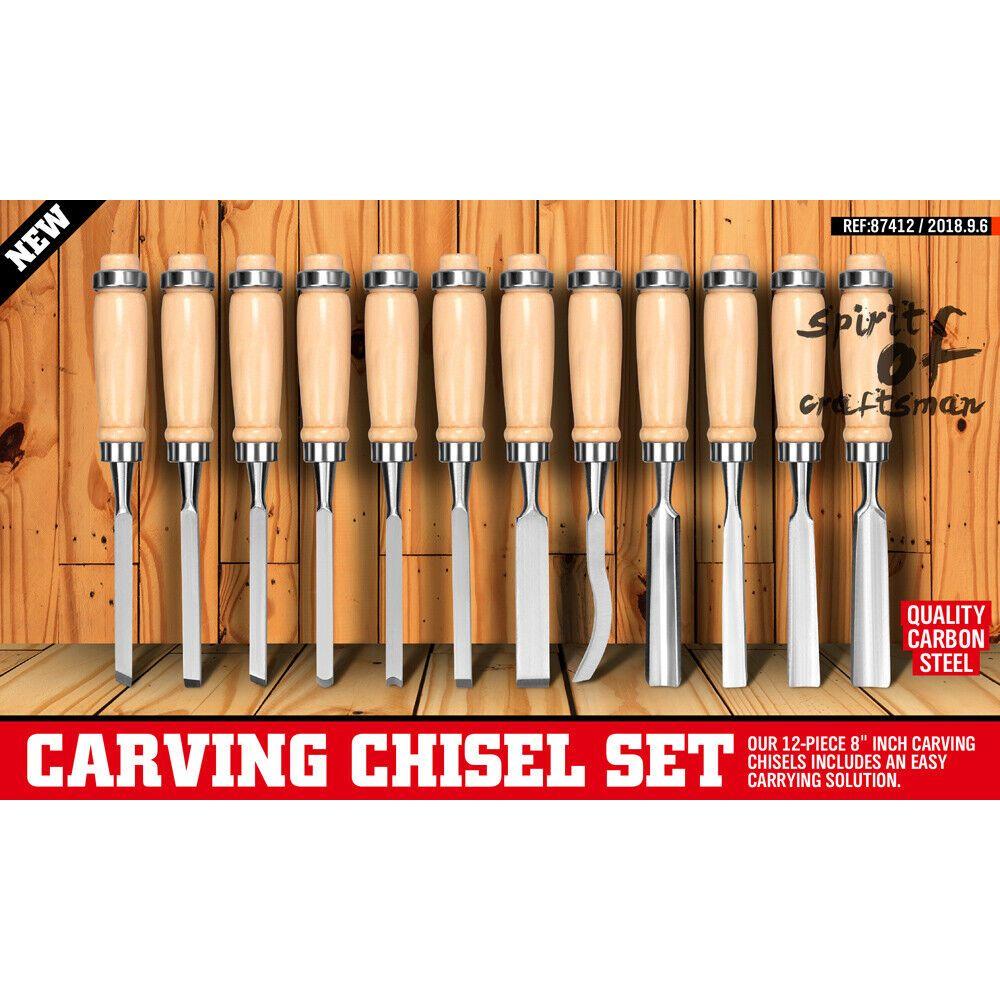12Pc Wood Carving Chisel Set Knife High Carbon Steel Woodworking Rolling Pouch