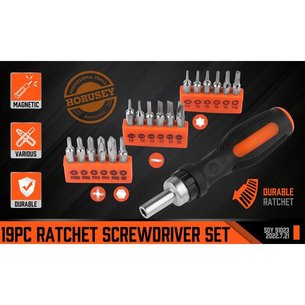 HORUSDY 19 Pcs Ratchet Precision Screwdriver Bits Set Slotted Phillips Tox Hex
