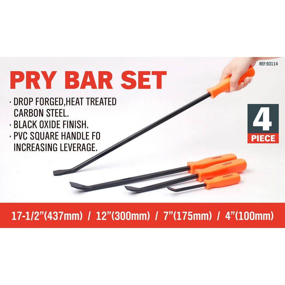 Horusdy 4Pc Steel Pry Bar Set Heavy Duty Mechanic Crowbar Car  4" 7" 12" 17-1/2"
