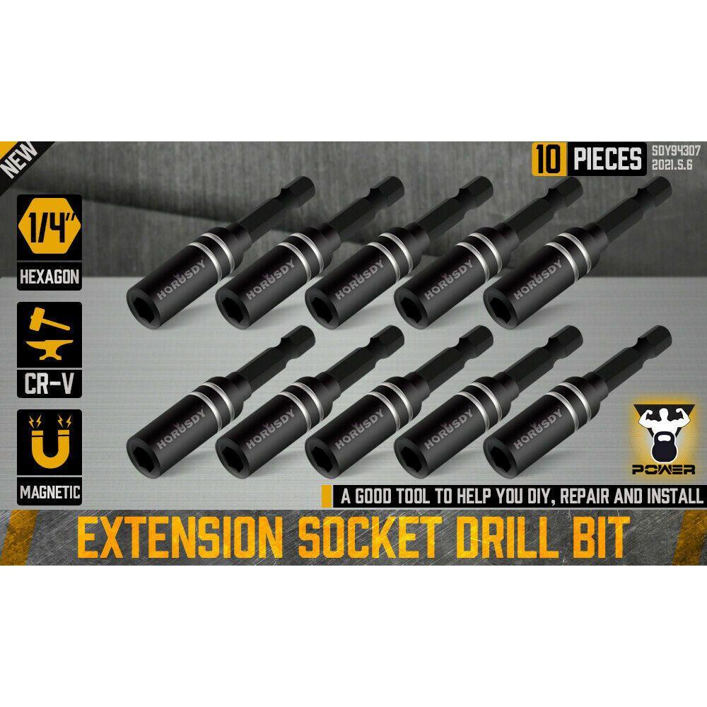 10Pc Magnetic Extension Socket Drill Bit Holder 1/4" Hex Screwdriver Nut Driver