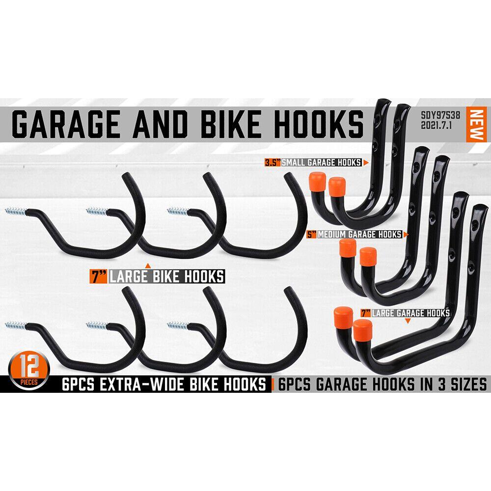 12Pc Wall Mount Hooks Set Heavy Duty Steel Garage Storage Rack Utility Hangers