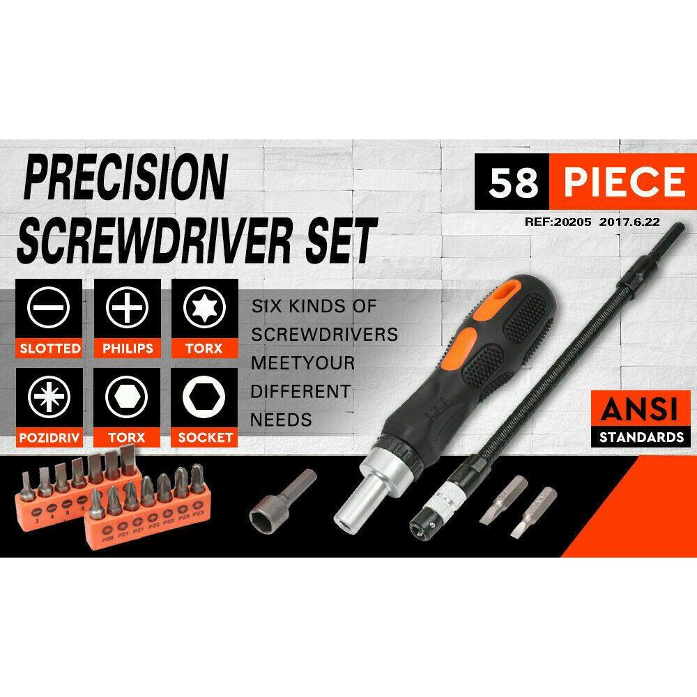 58Pc Ratchet Screwdriver Bits Set Nut Driver Setter Hex Torx Key Phillips Slot