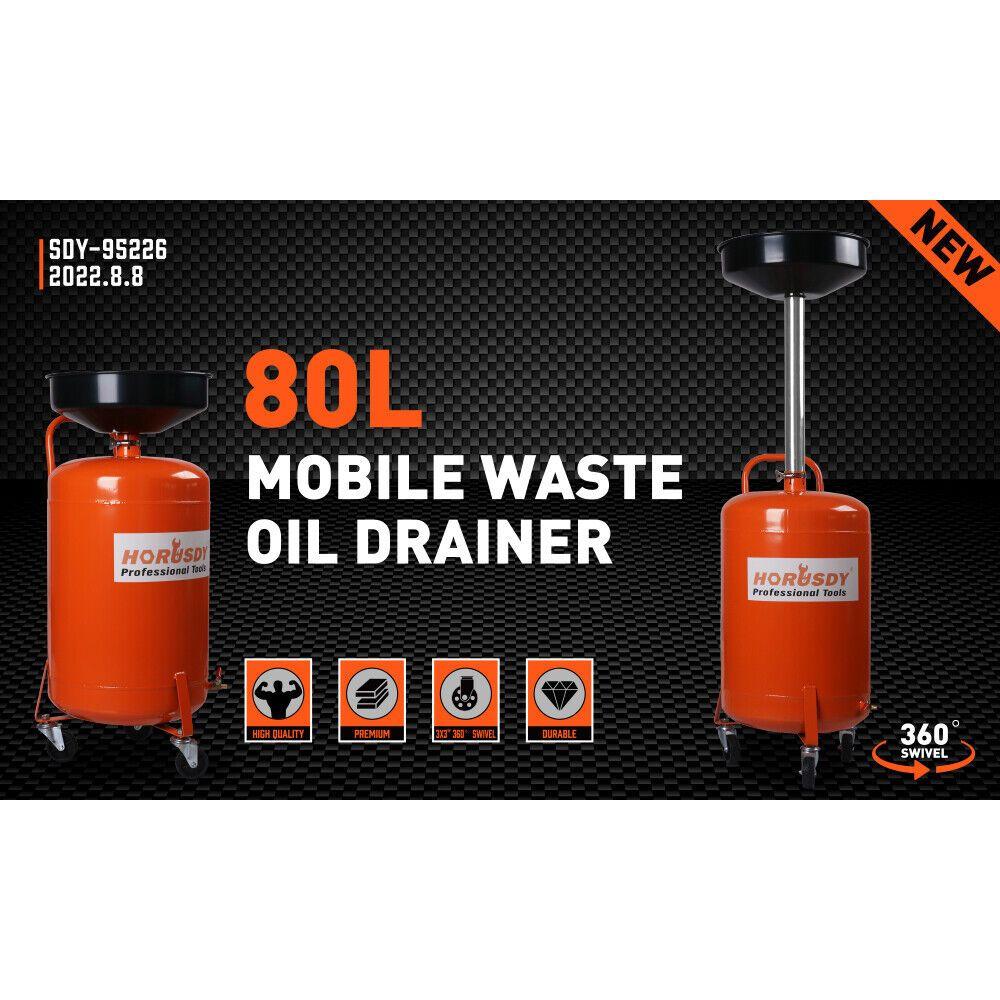 HORUSDY 80L Mobile Waste Oil Drainer Telescopic Workshop Fluid Collection Tank