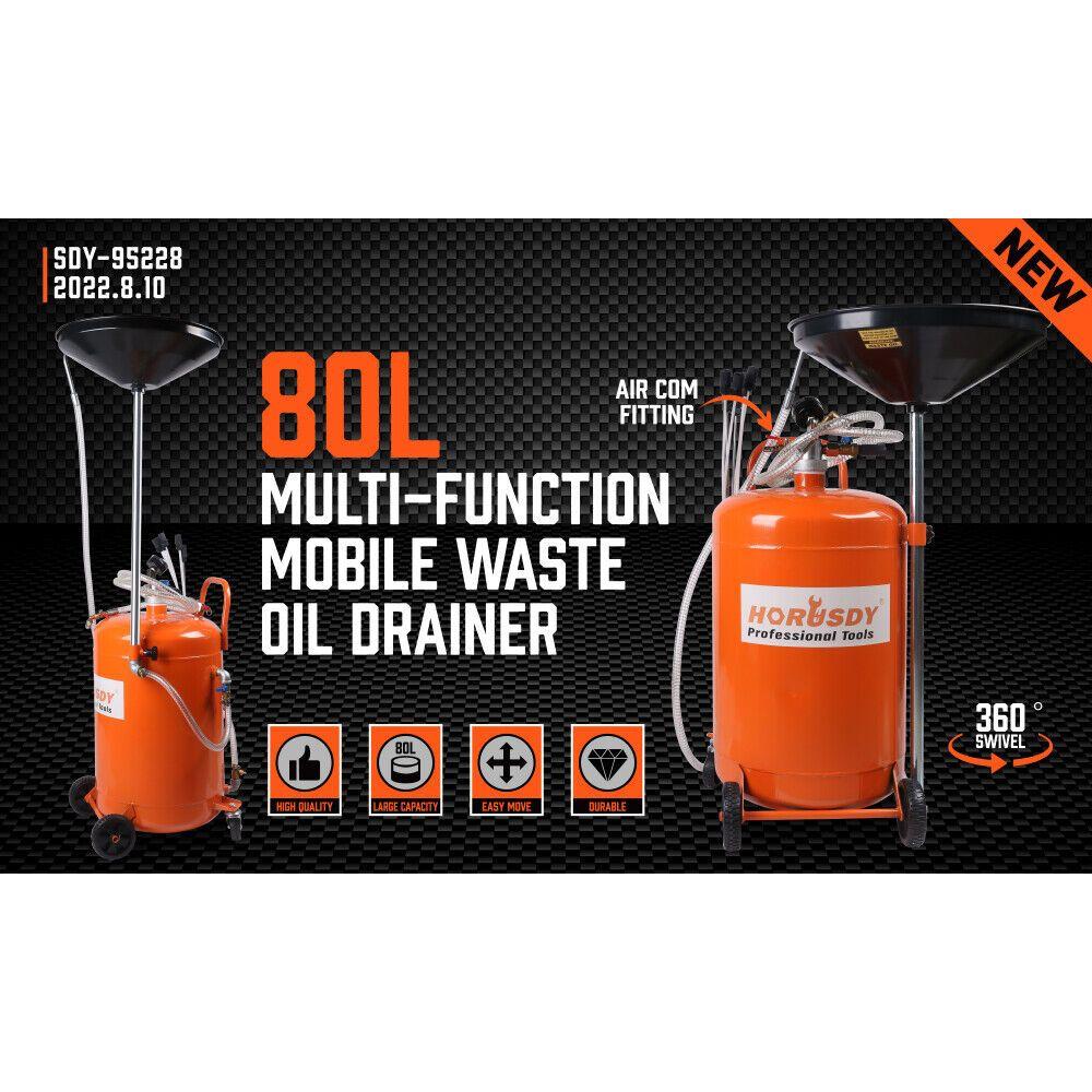 HORUSDY 80L Waste Oil Drainer Pneumatic Fluid Collection Workshop with Extractor