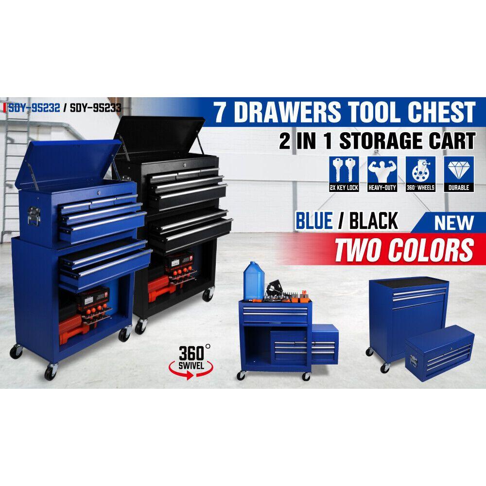 7-Drawer Tool Box Chest Cabinet Trolley - Heavy Duty Toolbox Garage Storage with Lockable Wheels