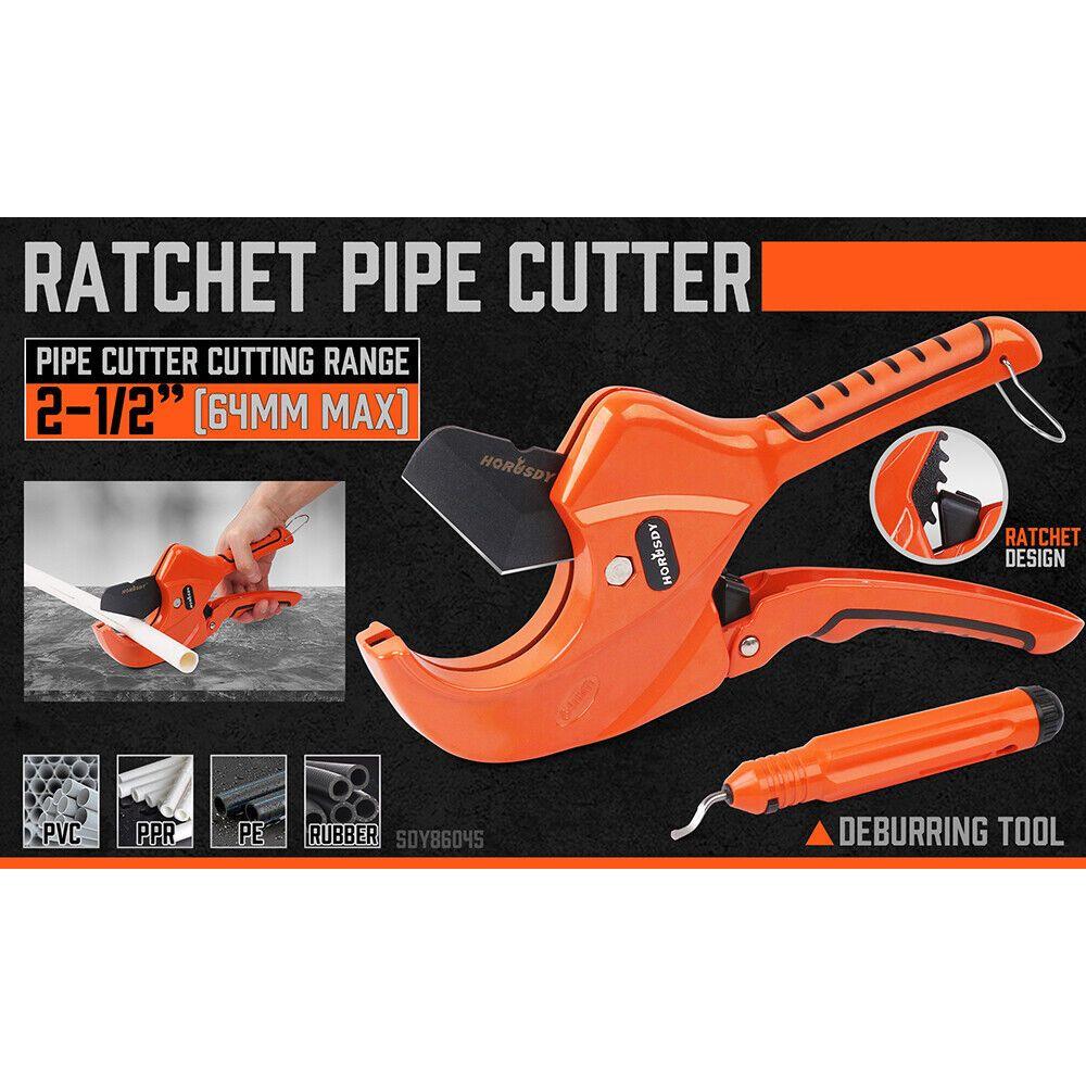 HORUSDY PVC Ratchet Cutter 64mm 2 - 1/2" Deburring Tool Rubber Handle Hand Tool