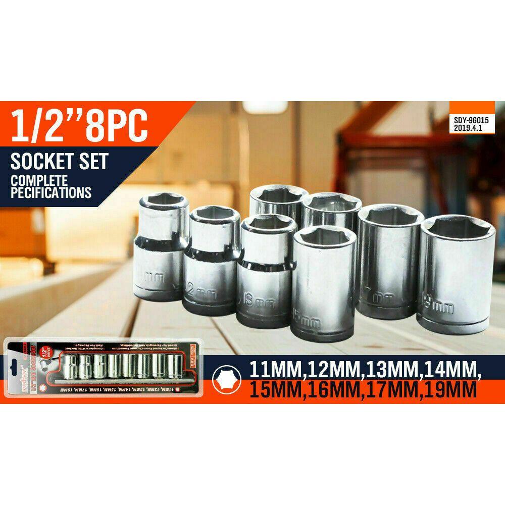 8Pc Metric Socket Set 1/2" Drive 11MM - 19MM For Wrench CRV Mechanic With Holder