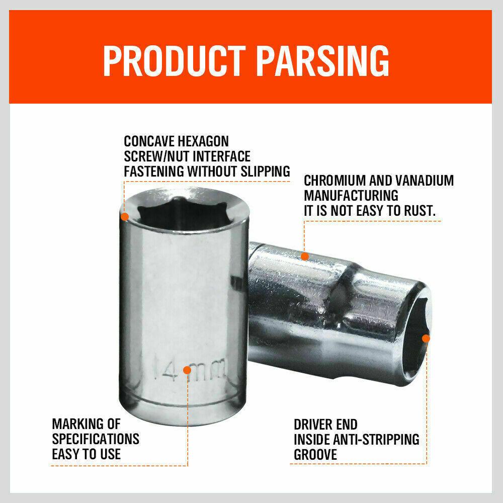 8Pc Metric Socket Set 1/2" Drive 11MM - 19MM For Wrench CRV Mechanic With Holder