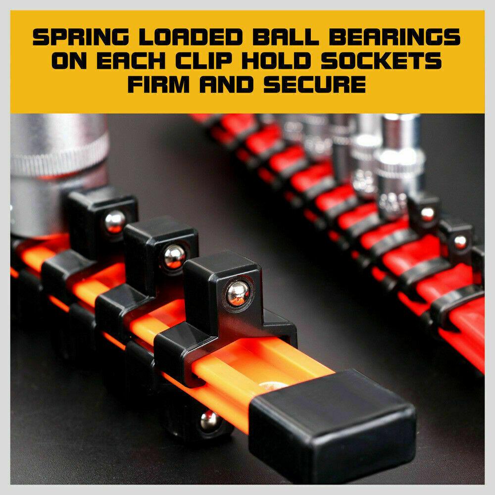 3Pc Double-Side Sockets Holder Tool Organizer Rails WorkShop Rack 1/4" 3/8" 1/2”