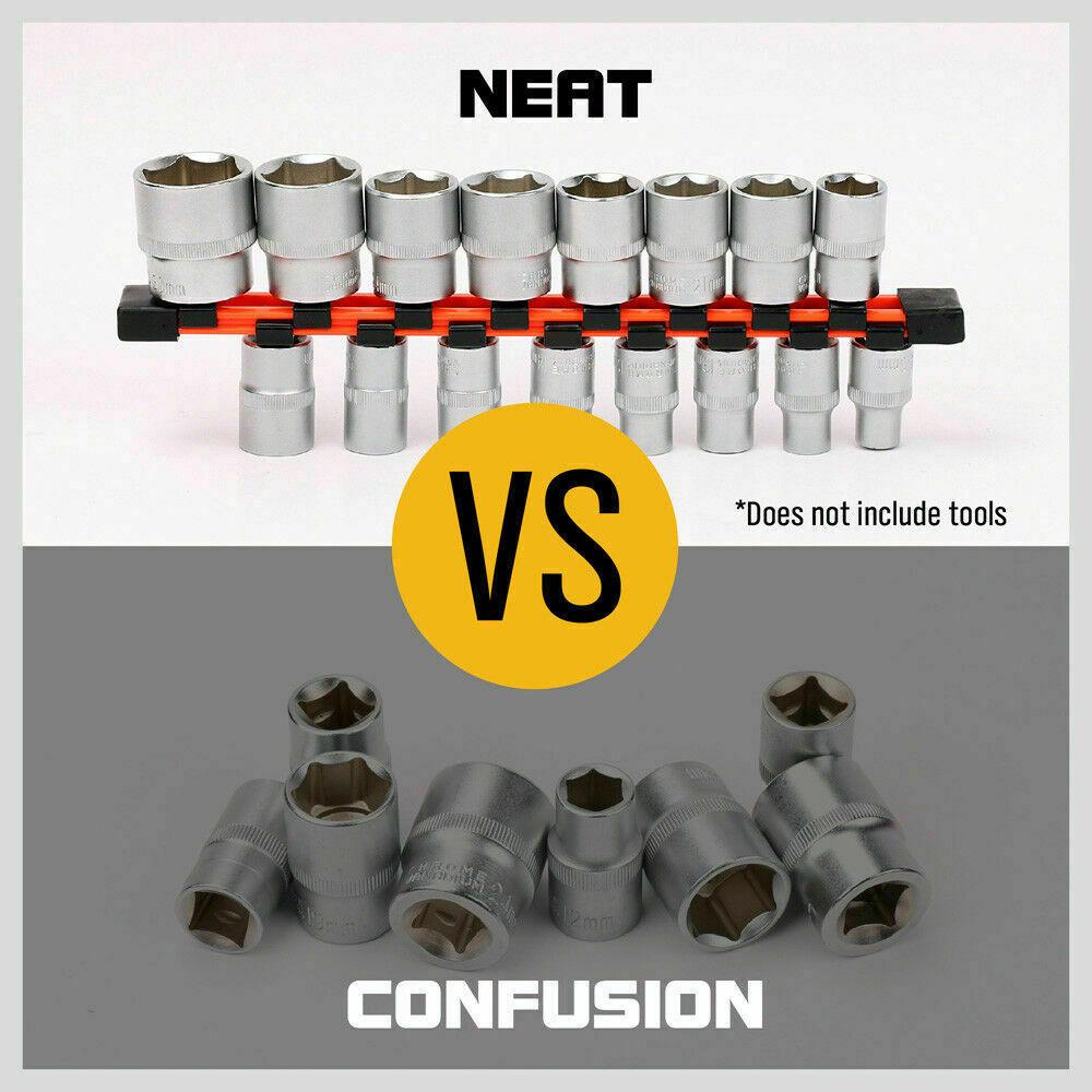 3Pc Double-Side Sockets Holder Tool Organizer Rails WorkShop Rack 1/4" 3/8" 1/2”