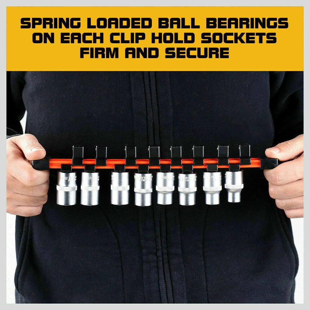 3Pc Double-Side Sockets Holder Tool Organizer Rails WorkShop Rack 1/4" 3/8" 1/2”