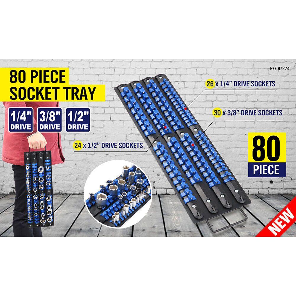 80 Socket Storage Rail Mixed Organizer Rack Holder Ball Locking 1/4" 3/8" 1/2"