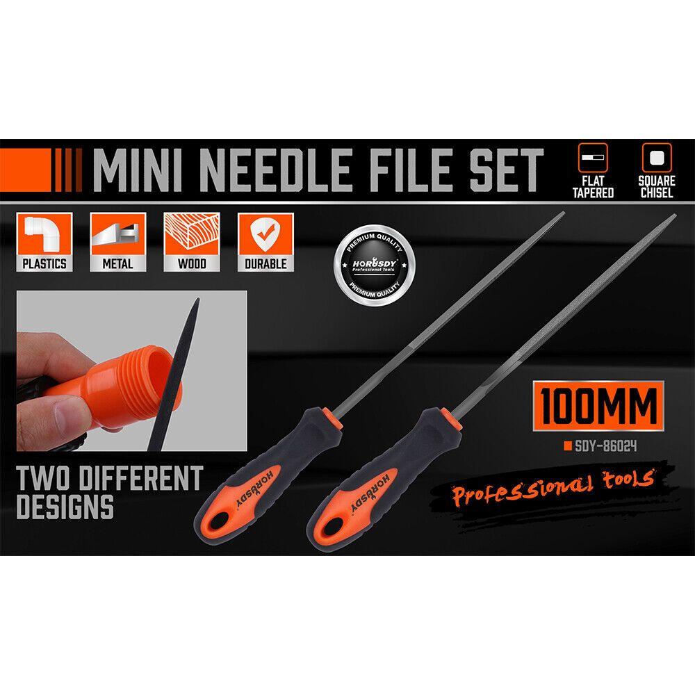 HORUSDY 2Pc 6.1" Flat Mini Needle File Set Metal Wood Carving Carpentry Tool