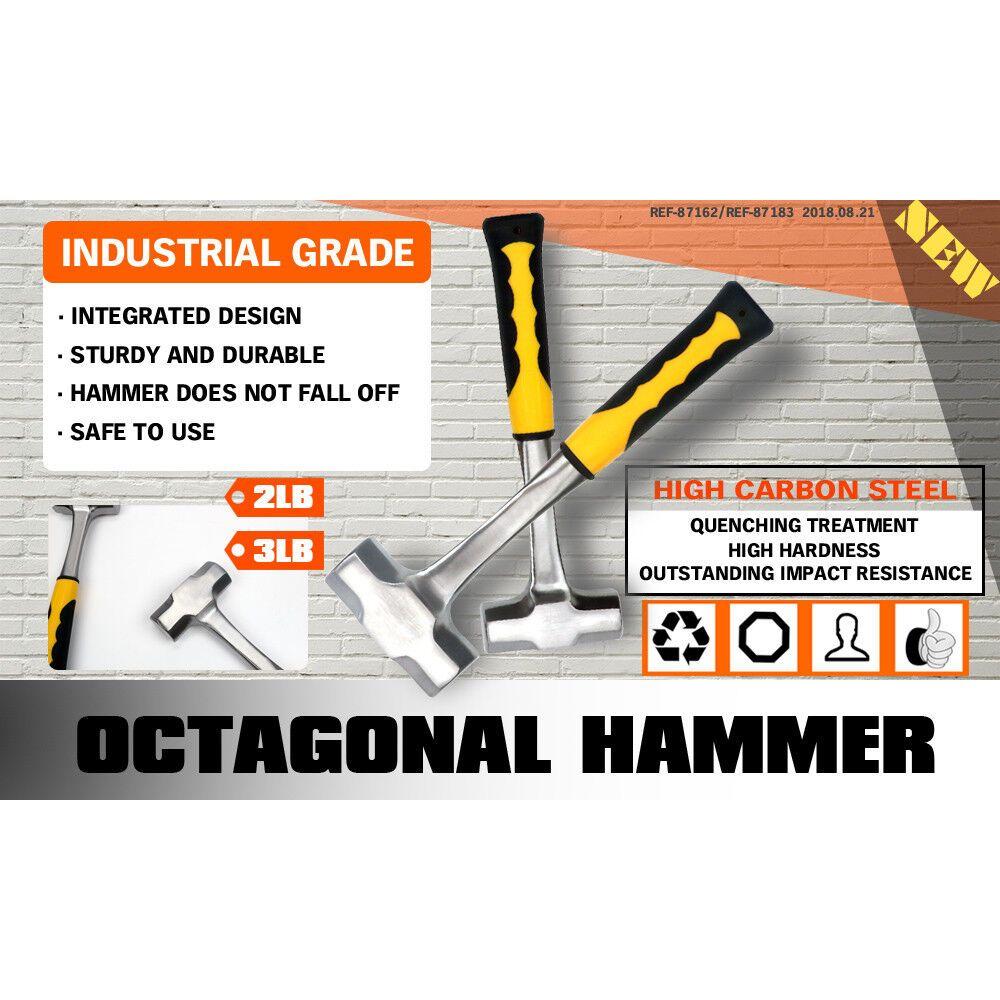 2LB/3LB Steel Hammer Double Octagonal Heavy Duty Solid Forged Rubber Grip Handle