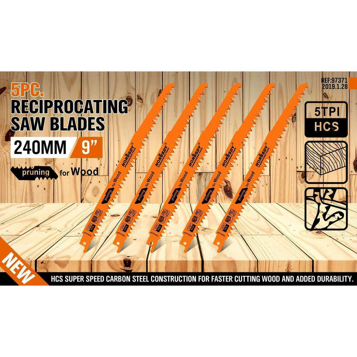 5Pc 9" / 240mm Reciprocating Saw Blades 5TPI Wood Timber Pruning Tool W/T Case