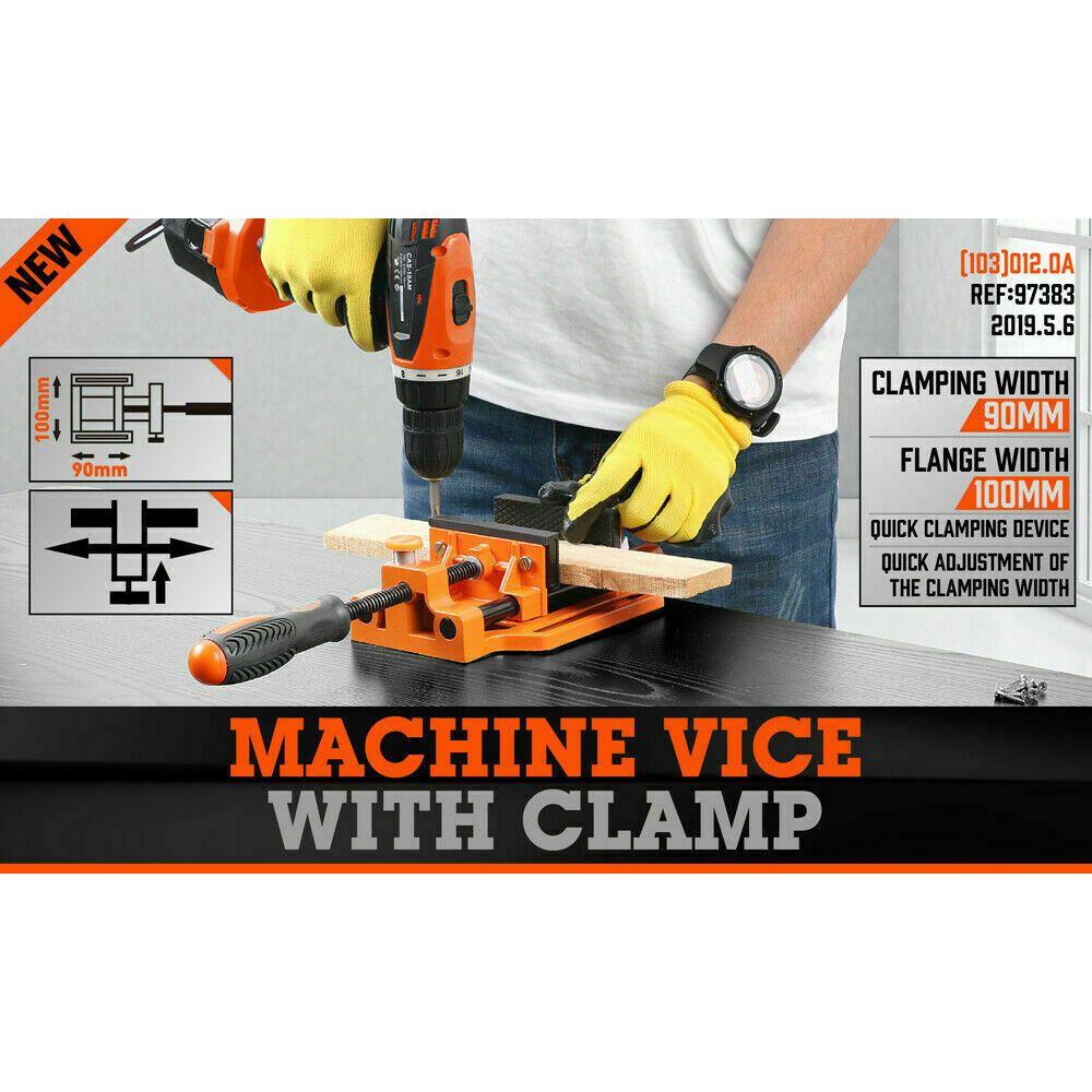 90mm Drill Press Bench Vice Quick Release Clamp Jaw Soft Grip Hand Pads Woodwork