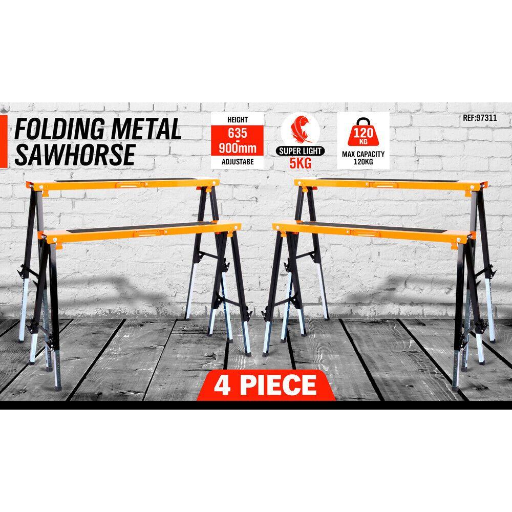 4Pc Mastercraft Sawhorse Metal Folding Non-slip Surface Saw Horse 120KG Capacity