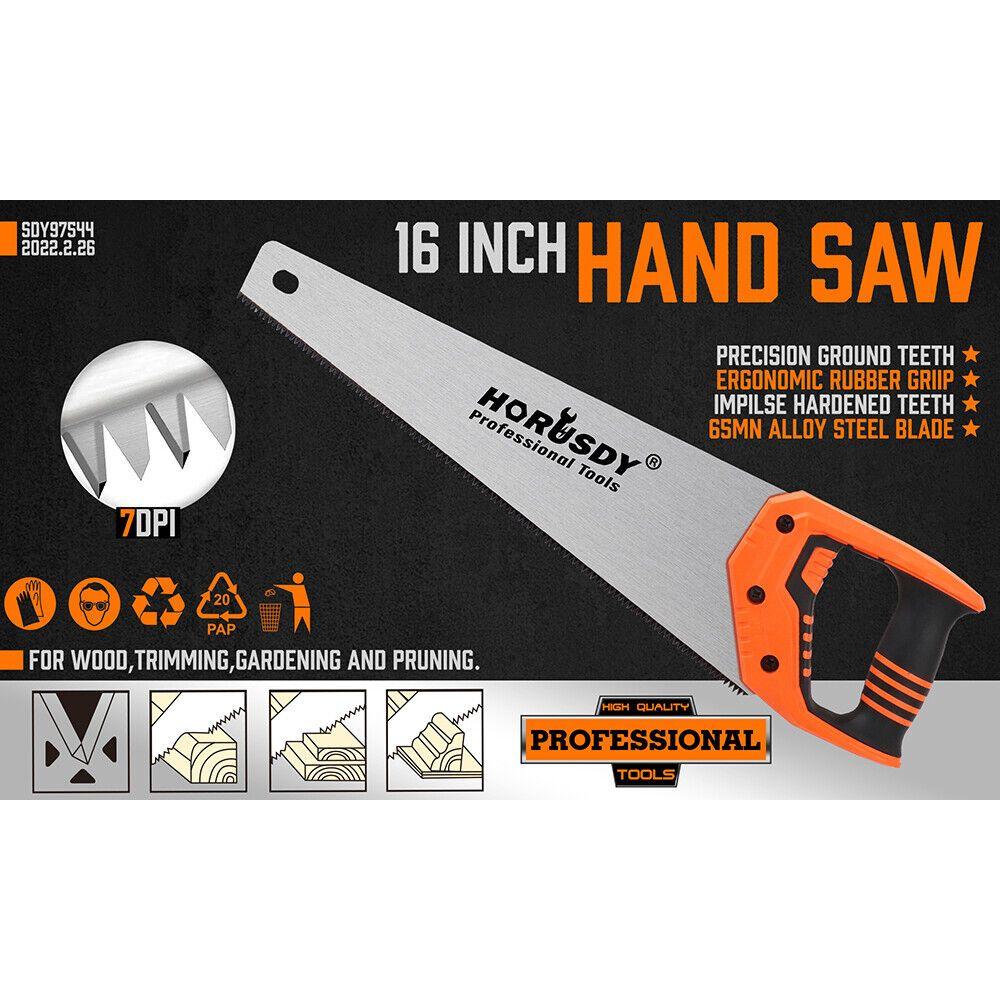 16" Hand Saw Sharp Cut Wood Plastic Cutting Heavy Duty Crosscut Saw 505mm Long