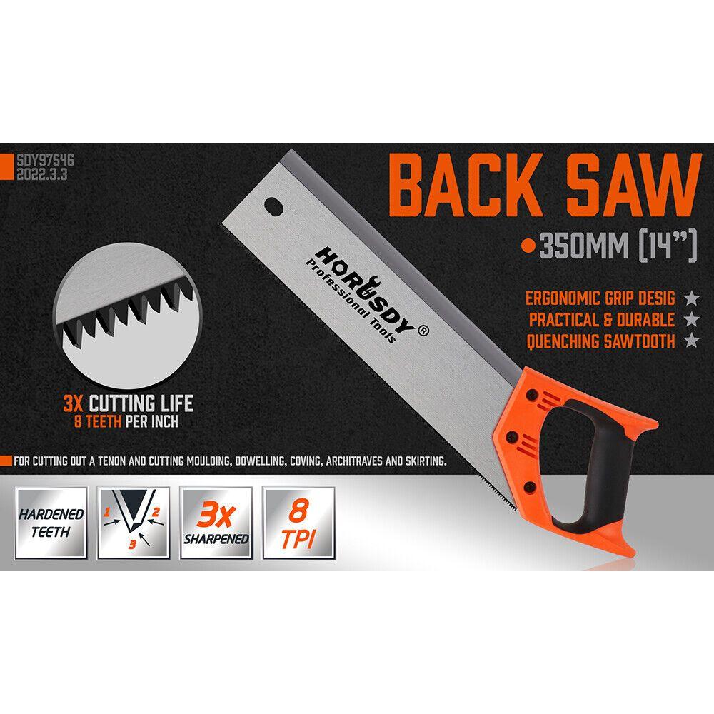 14" Back Saw Wood Hand Saw Woodworking Timber Plastic Cutting Ergonomic Handle