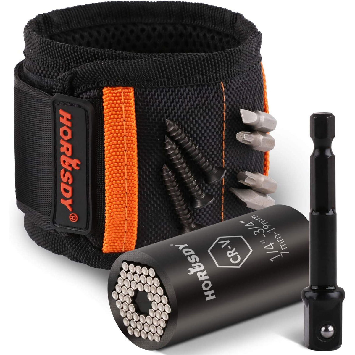 Magnetic Wristband &amp; Universal Socket Grip 7-19mm Magnets Screws Nails Holder
