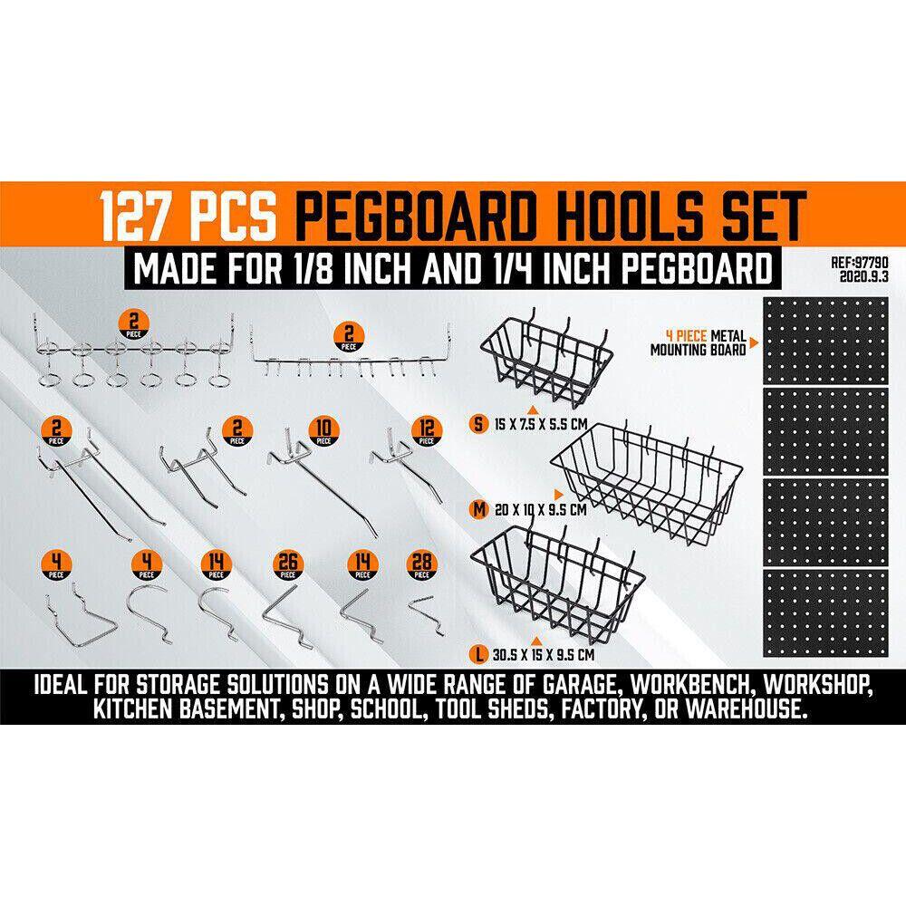 127Pc Pegboard Hooks Set Storage Baskets Organizer Hanger Inc. 4 Small Peg Board