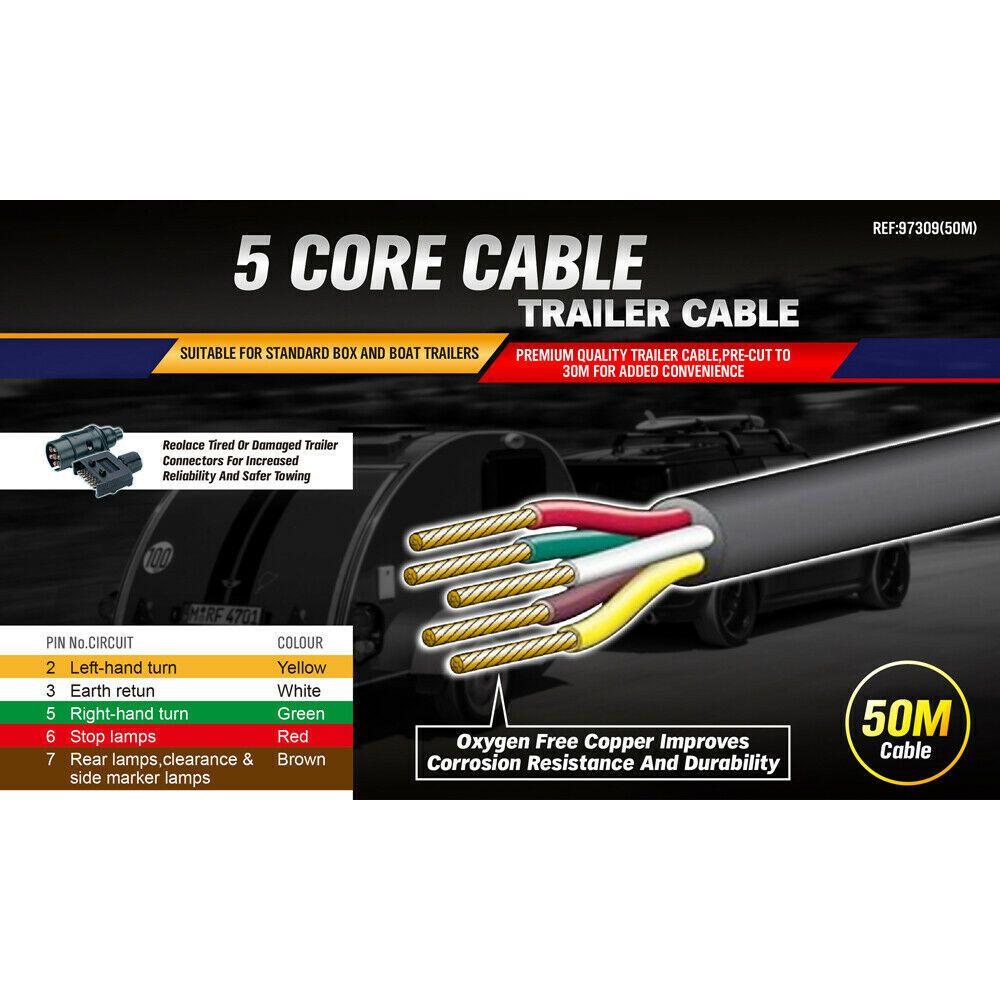 50M x 5 Core Wire Cable Trailer Cable Automotive Boat Caravan Truck Coil V90 PVC