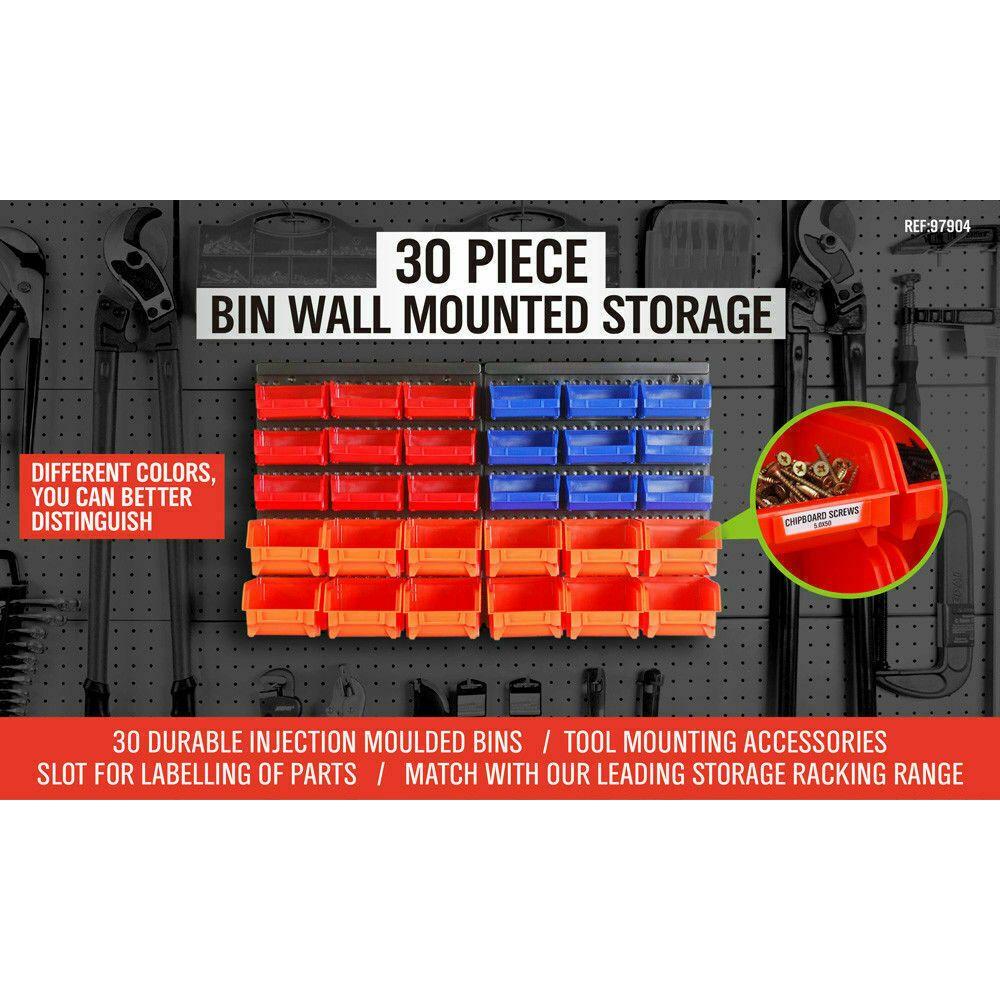 30 Bins Tool Storage Wall Mounted Organiser Parts Garage Workshop Box Heavy Duty