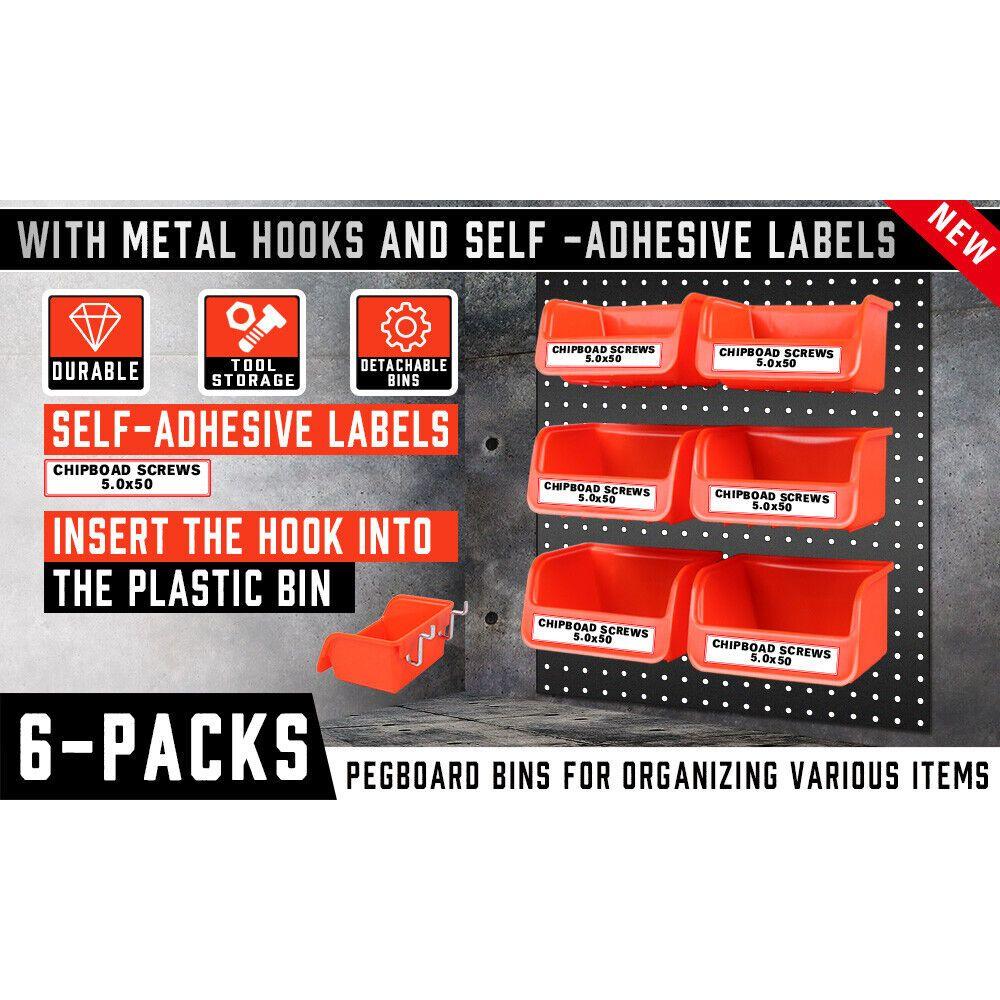 6Pc Pegboard Bins Peg Board Parts Storage With Steel Hooks Tools Organiser Tray