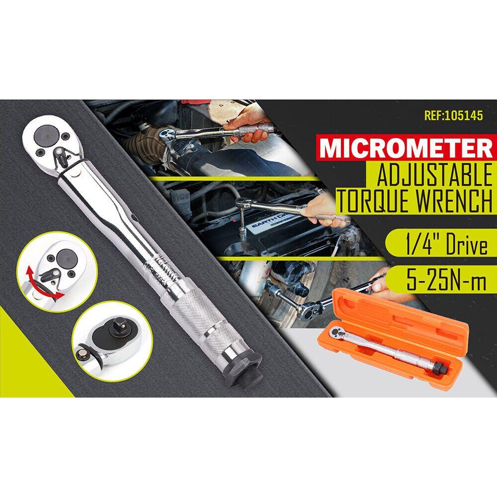 1/4" Drive Click Torque Wrench 5-25NM Ratchet Spanner Adjustable Hand Repair New