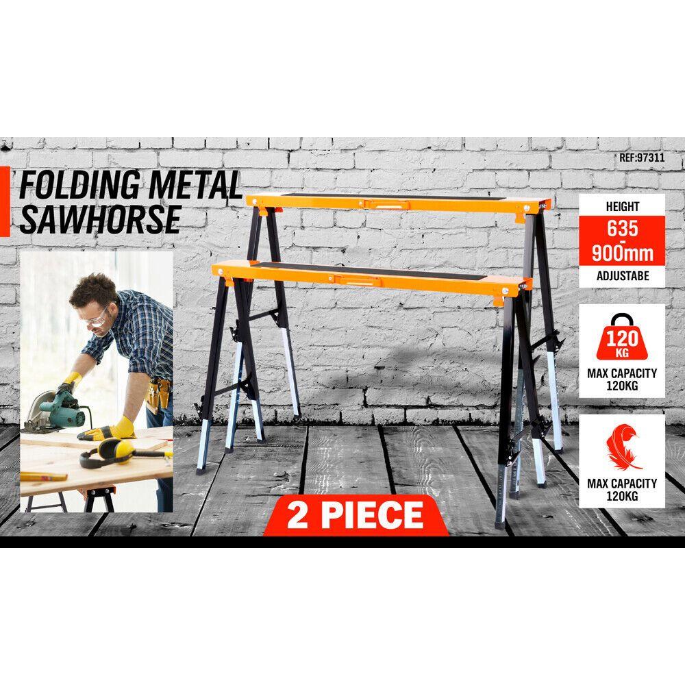 2Pc Mastercraft Sawhorse Metal Folding Non-slip Surface Saw Horse 120KG Capacity