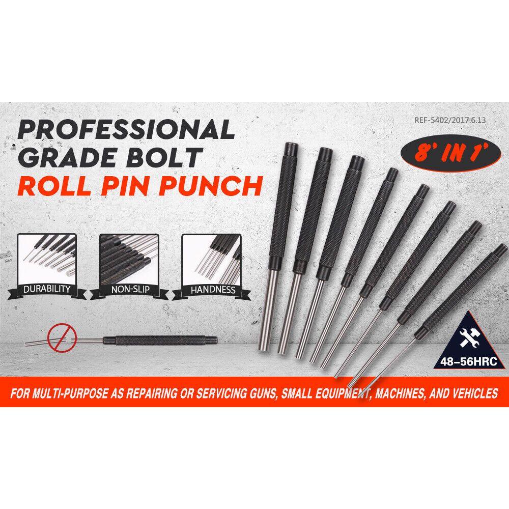 8Pc Heavy Duty Long Pin Punch Set 2.4 to 10mm Drift Roll Nail Steel Flat End New