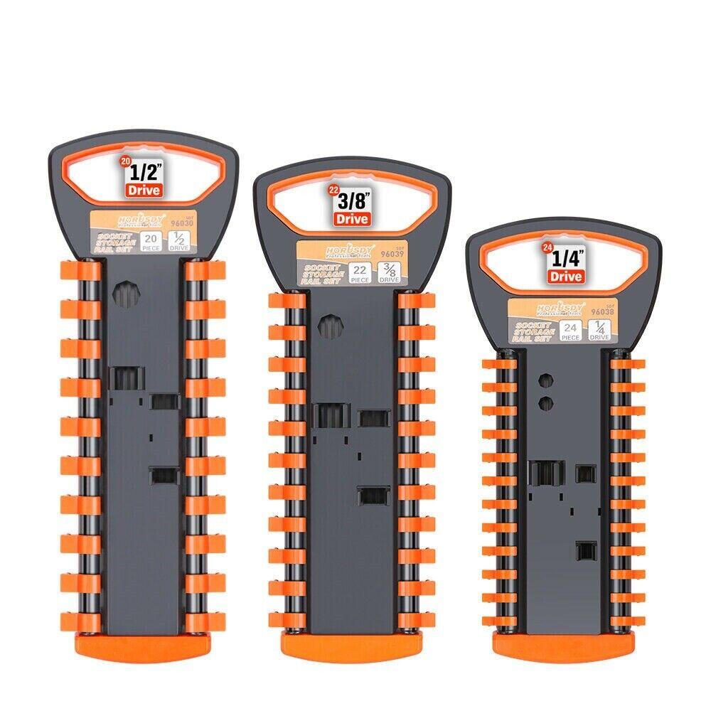 3Pc Socket Rails 66 Socket Holder Space Organiser Garage Rack 1/4&quot; 3/8&quot; 1/2&quot;