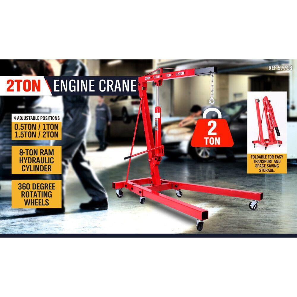 2-Ton Hydraulic Engine Crane Foldable Hoist Stand for Mobile Garage Lifting- Workshop Essential