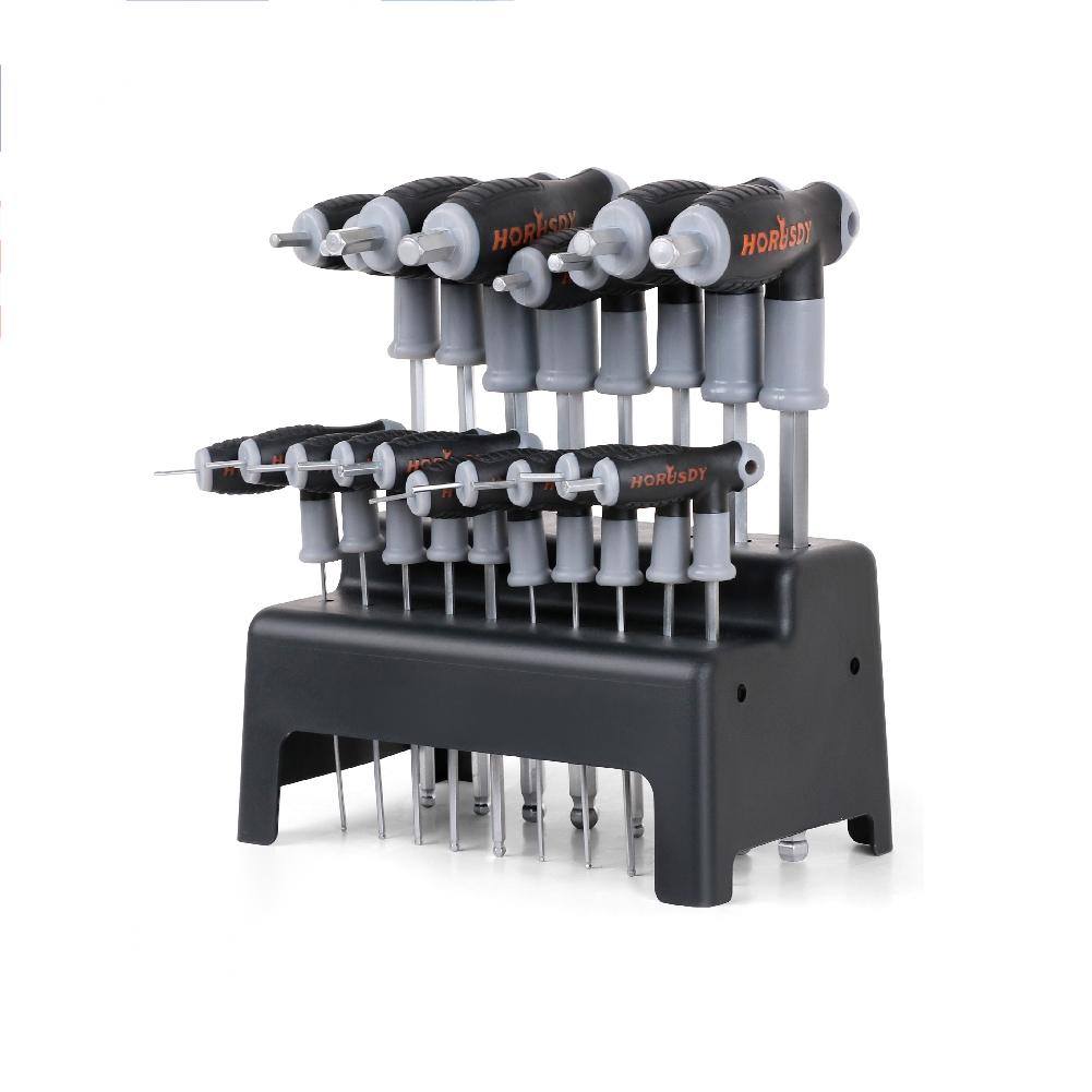 18-Piece T-Handle Hex Key Set, SAE/Imperial &amp; Metric Sizes Allen Wrench Set Long Arm with Ball End