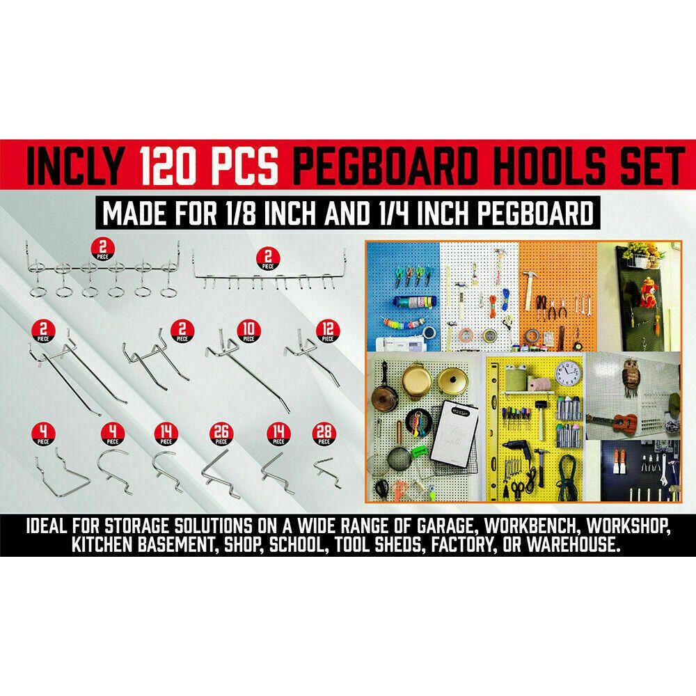 120Pc Pegboard Hooks Set Slat Wall Hanger Garage Organizer Shop Display Hanging