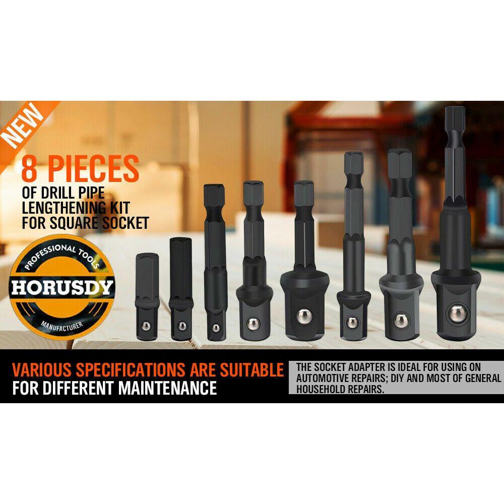 8Pc Drill Socket Adapter Set Impact Nut Driver Hex Extension Bits 1/4" 3/8" 1/2"
