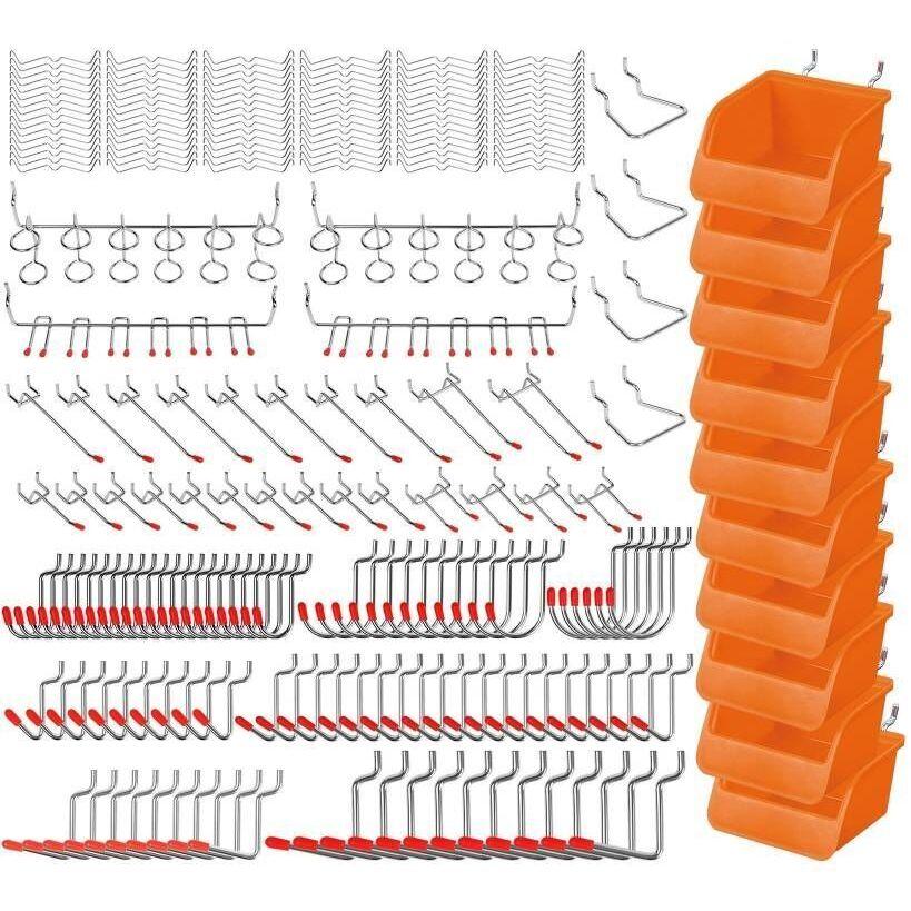 238Pc Pegboard Hooks Set Peg board Bins Parts Storage Assortment Tools Organiser