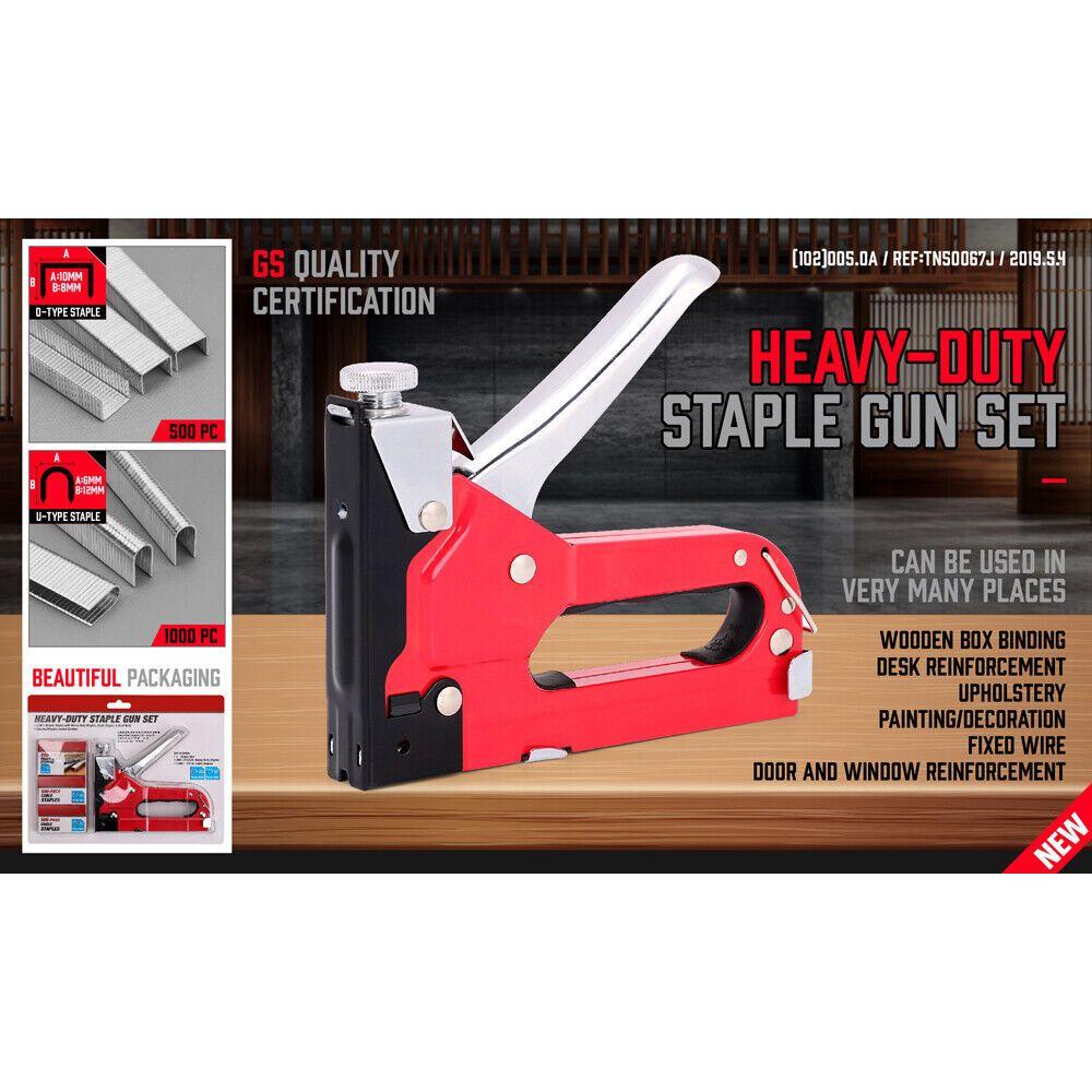 Heavy Duty Staple Gun Set 2in1 Stapler 1500Pc Staples Tacker Hand Fastener Tool