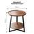 Side Round Coffee Table Retro 2-Tier Wooden Industrial Style