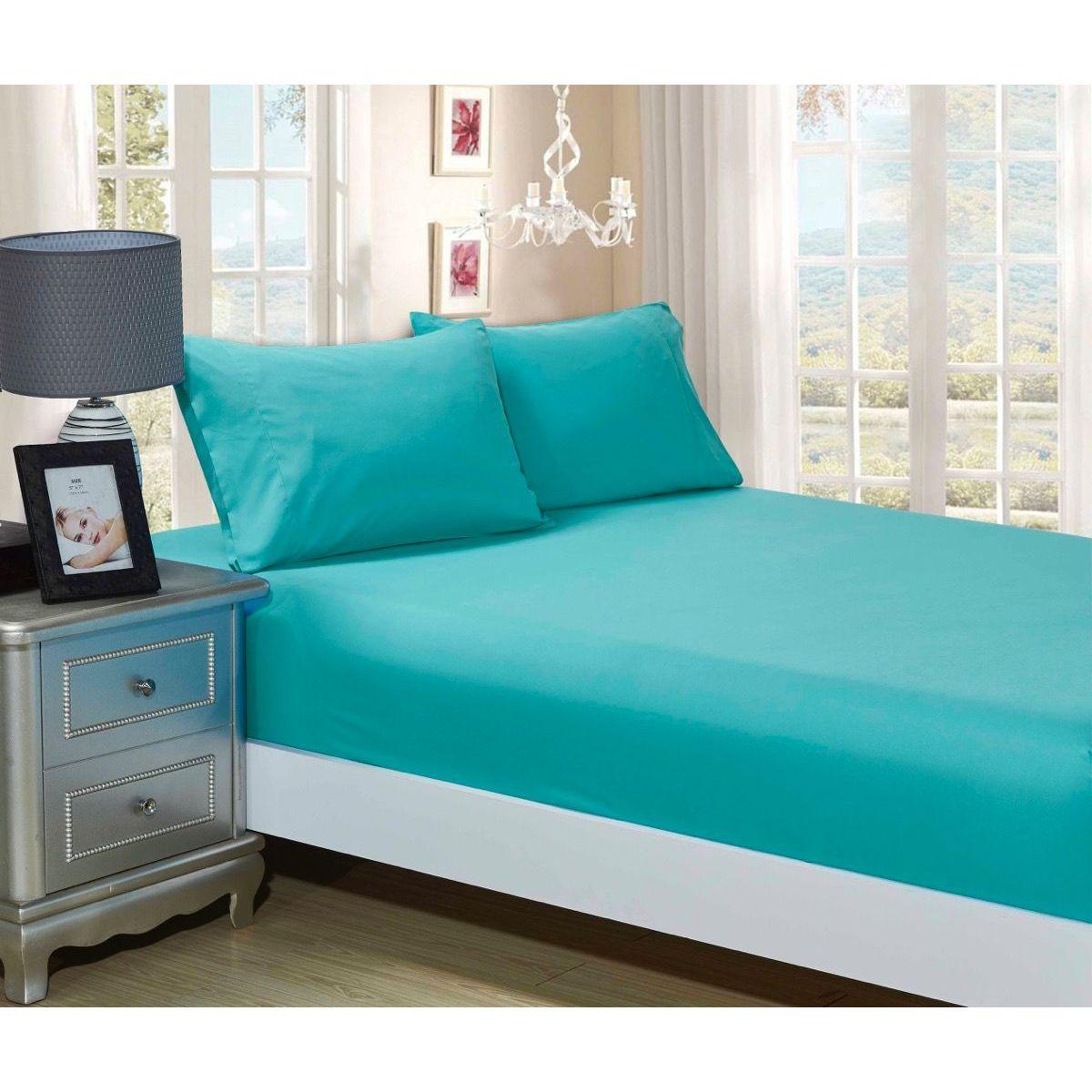 1000TC Ultra Soft Fitted Sheet &amp; 2 Pillowcases Set - Double Size Bed - Teal