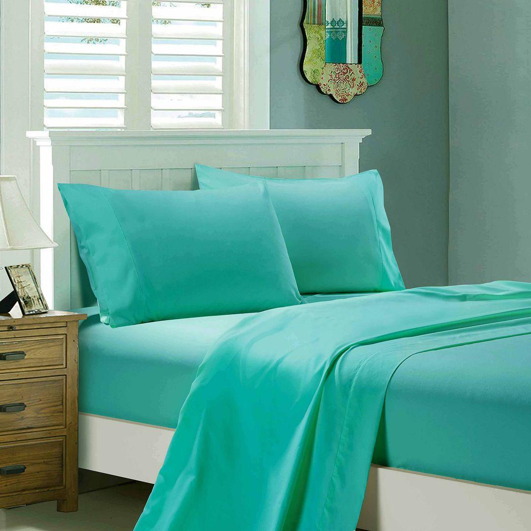 1000TC Ultra Soft Double Size Bed Teal Flat &amp; Fitted Sheet Set