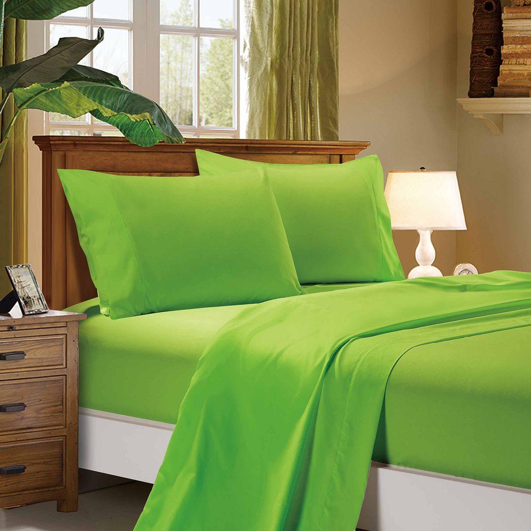 1000TC Ultra Soft Double Size Bed Green Flat &amp; Fitted Sheet Set