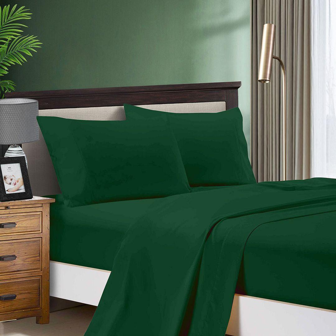 1000TC Ultra Soft Double Size Bed Dark Green Flat &amp; Fitted Sheet Set