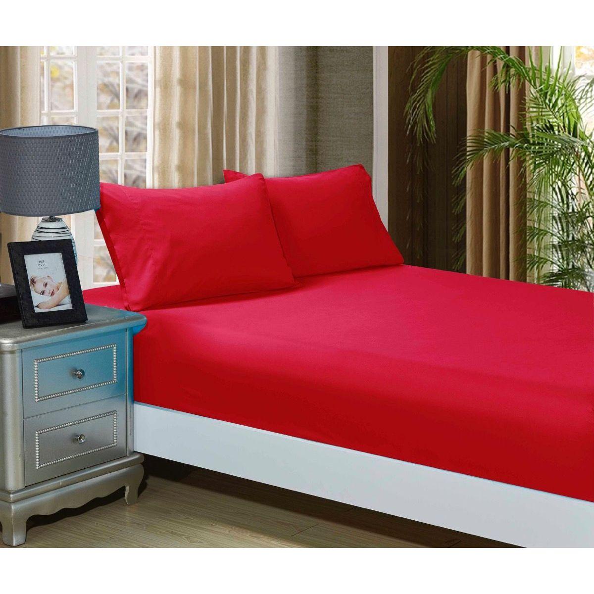 1000TC Ultra Soft Fitted Sheet &amp; Pillowcase Set - King Single Size Bed - Red