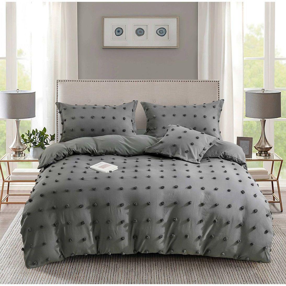 Tufted Dot Jacquard King Size Grey Duvet Doona Quilt Cover Set