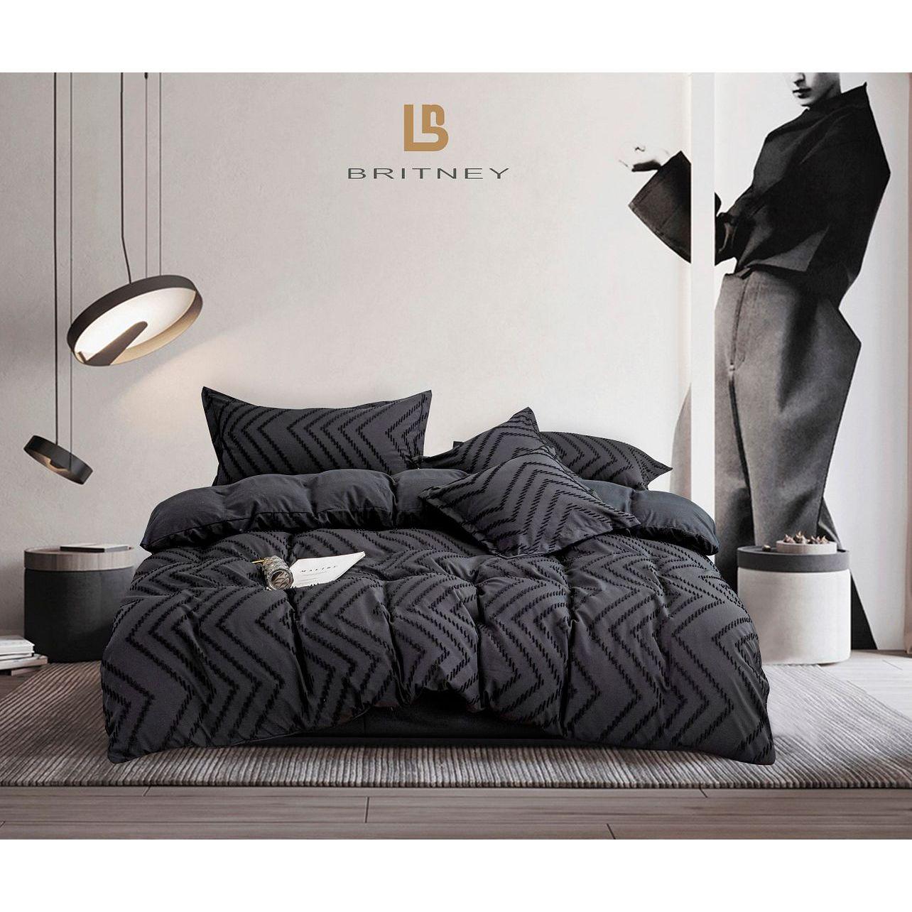 Tufted Boho Wave Jacquard Super King Size Black Duvet Doona Quilt Cover Set