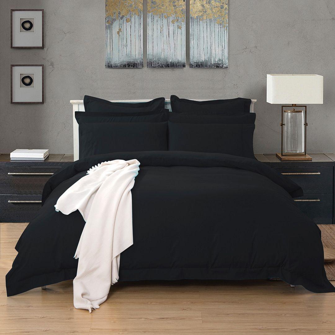 1000TC Tailored King Size Black Duvet Doona Quilt Cover Set