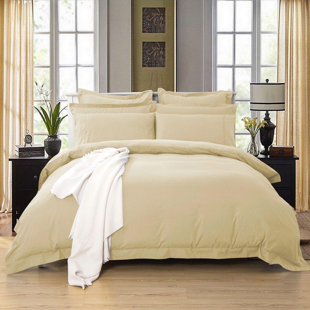 1000TC Tailored King Size Yellow Cream Duvet Doona Quilt Cover Set