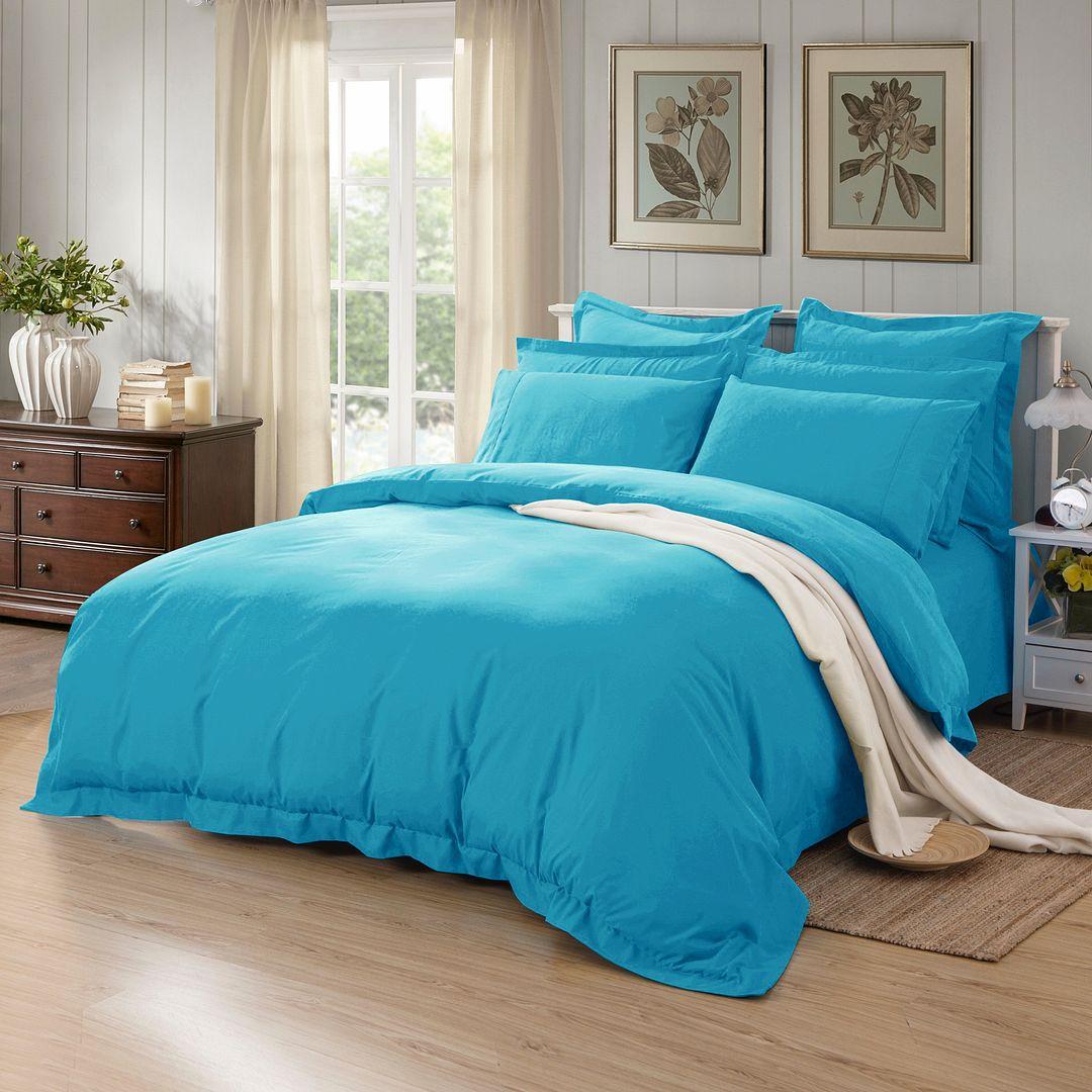 1000TC Tailored King Single Size Light Blue Duvet Doona Quilt Cover Set