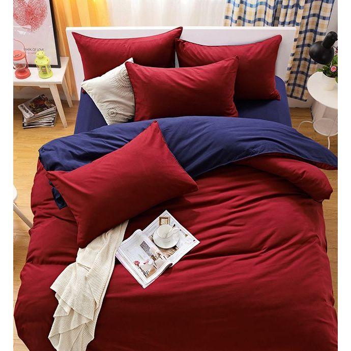 1000TC Reversible King Size Blue and Red Duvet Doona Quilt Cover Set